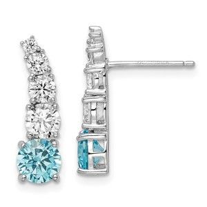 925 Sterling Silver Rhodium-plated Blue & Clear Graduated CZ Post Earrings